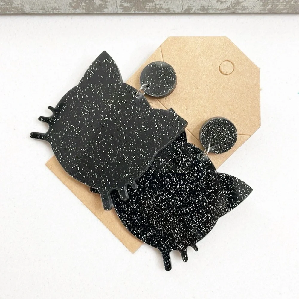 Black cat glitter earrings